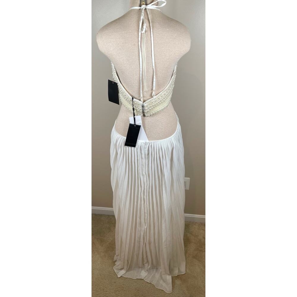 RETROFETE Ximena Pearl Embellished Cutout Pleated White Maxi Dress Size XL - Picture 7 of 10